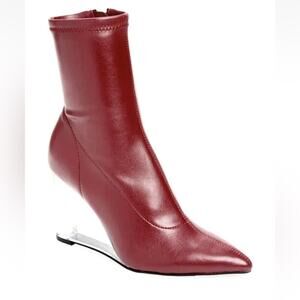 NEW Open Edit Erika Pink Burgundy Wedge Ankle Bootie Zip up Clear Heel, Size 6